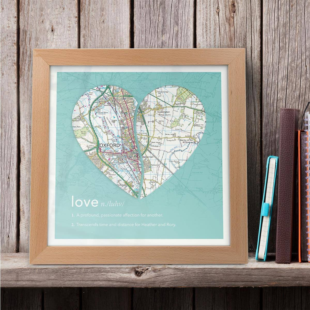 Wall Art - Joined Map Heart – Personalised Dictionary Definition Map Art - Love