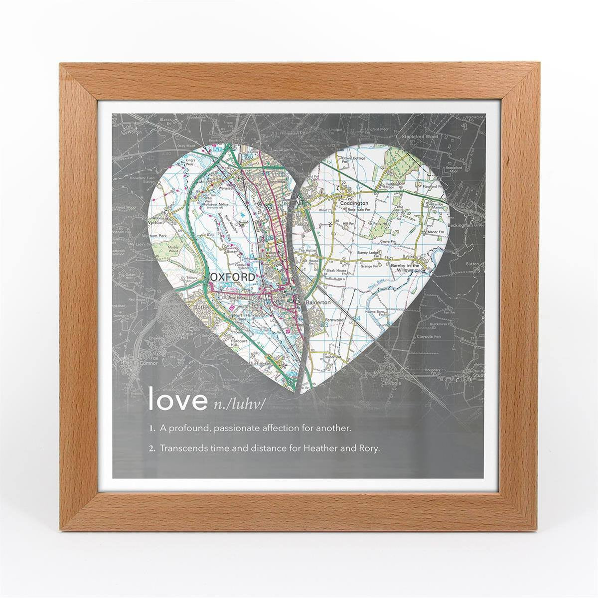 Wall Art - Joined Map Heart – Personalised Dictionary Definition Map Art - Love