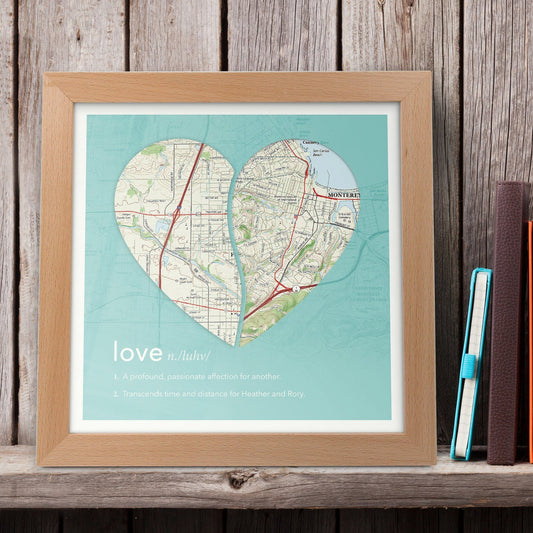 Wall Art - Joined Map Heart – Personalized Dictionary Definition Map Art - Love