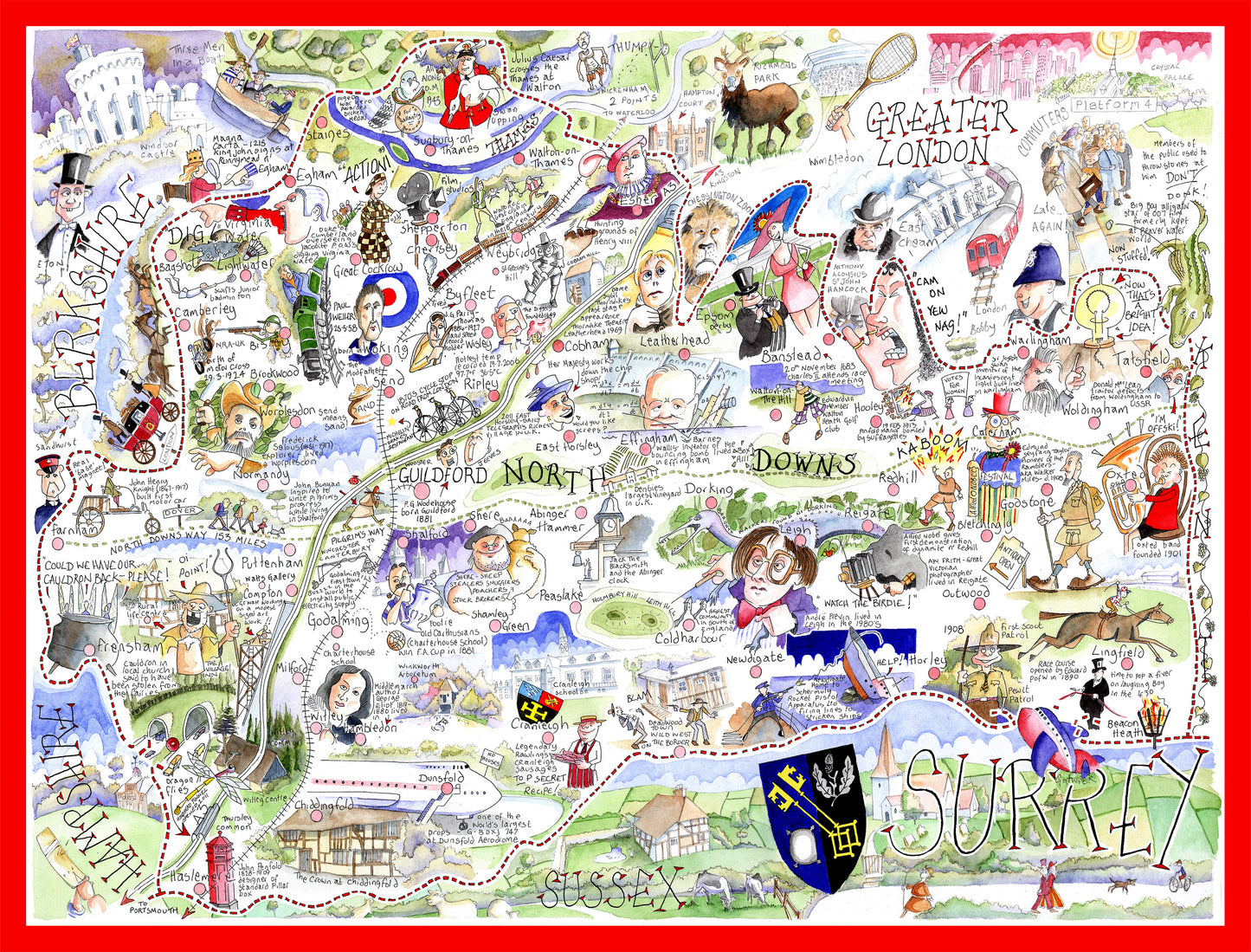 Map of Surrey - Tim Bulmer 1000 Piece Jigsaw Puzzle