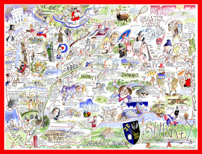 Map of Surrey - Tim Bulmer 1000 Piece Jigsaw Puzzle