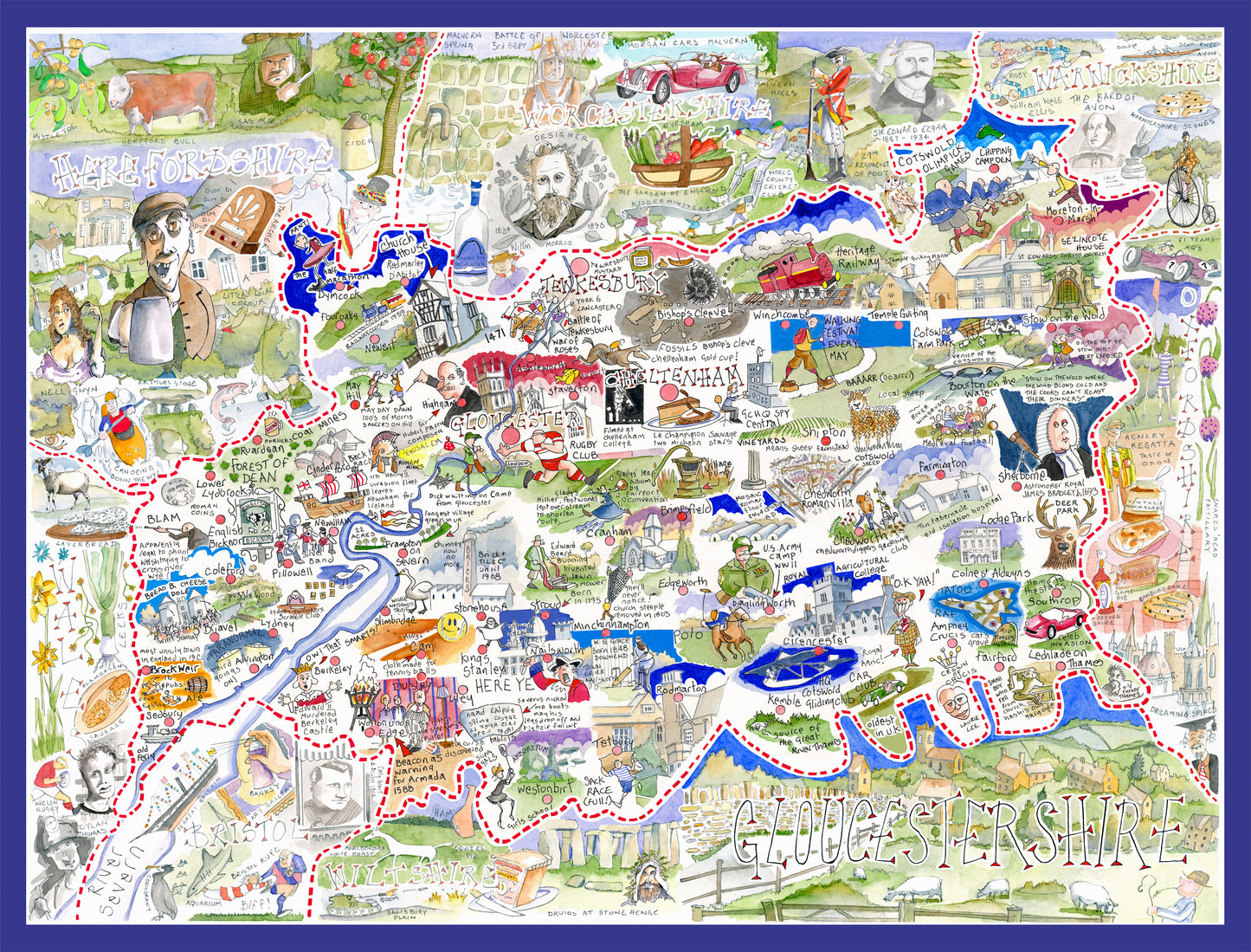 Map of Gloucestershire - Tim Bulmer 1000 Piece Jigsaw Puzzle