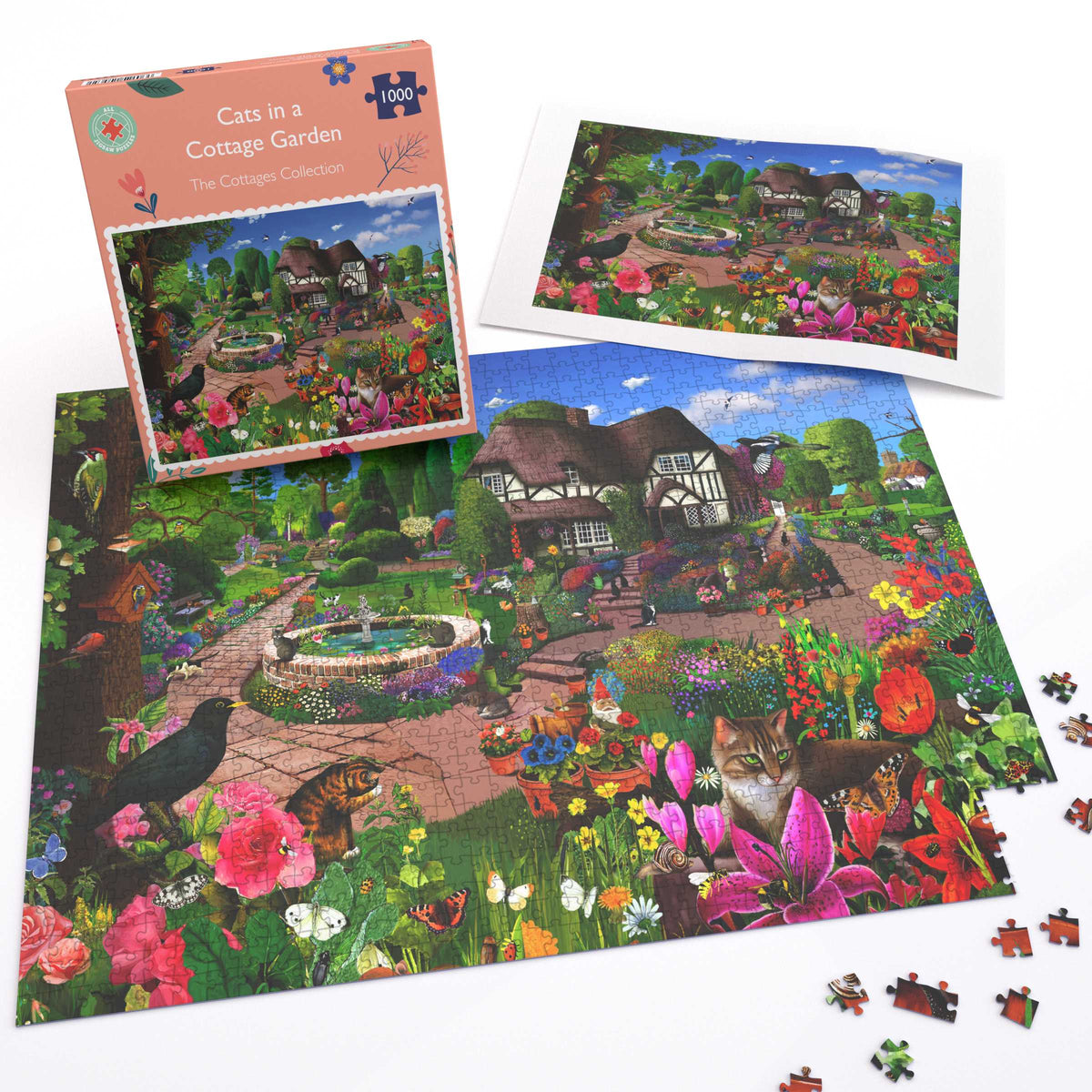 Cats in a Cottage Garden 1000 or 500 Piece Jigsaw Puzzles