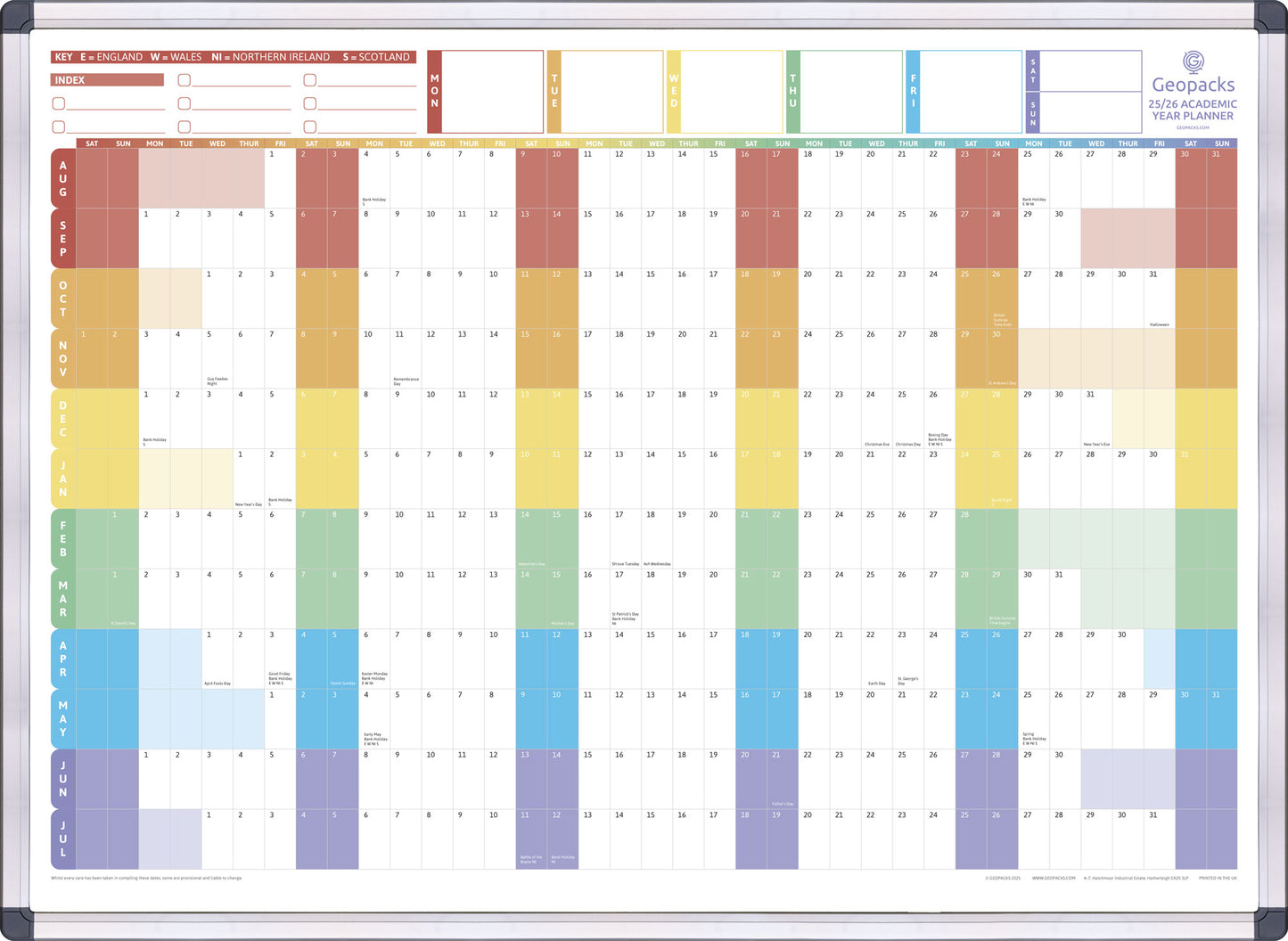 2025 / 2026 Academic Year Wall Planner