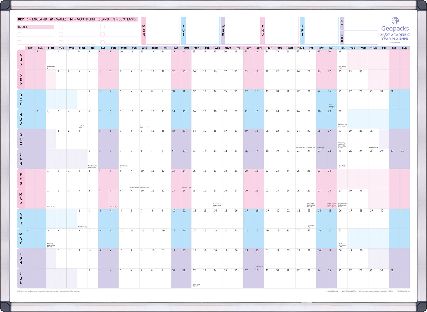 2026 / 2027 Academic Year Wall Planner