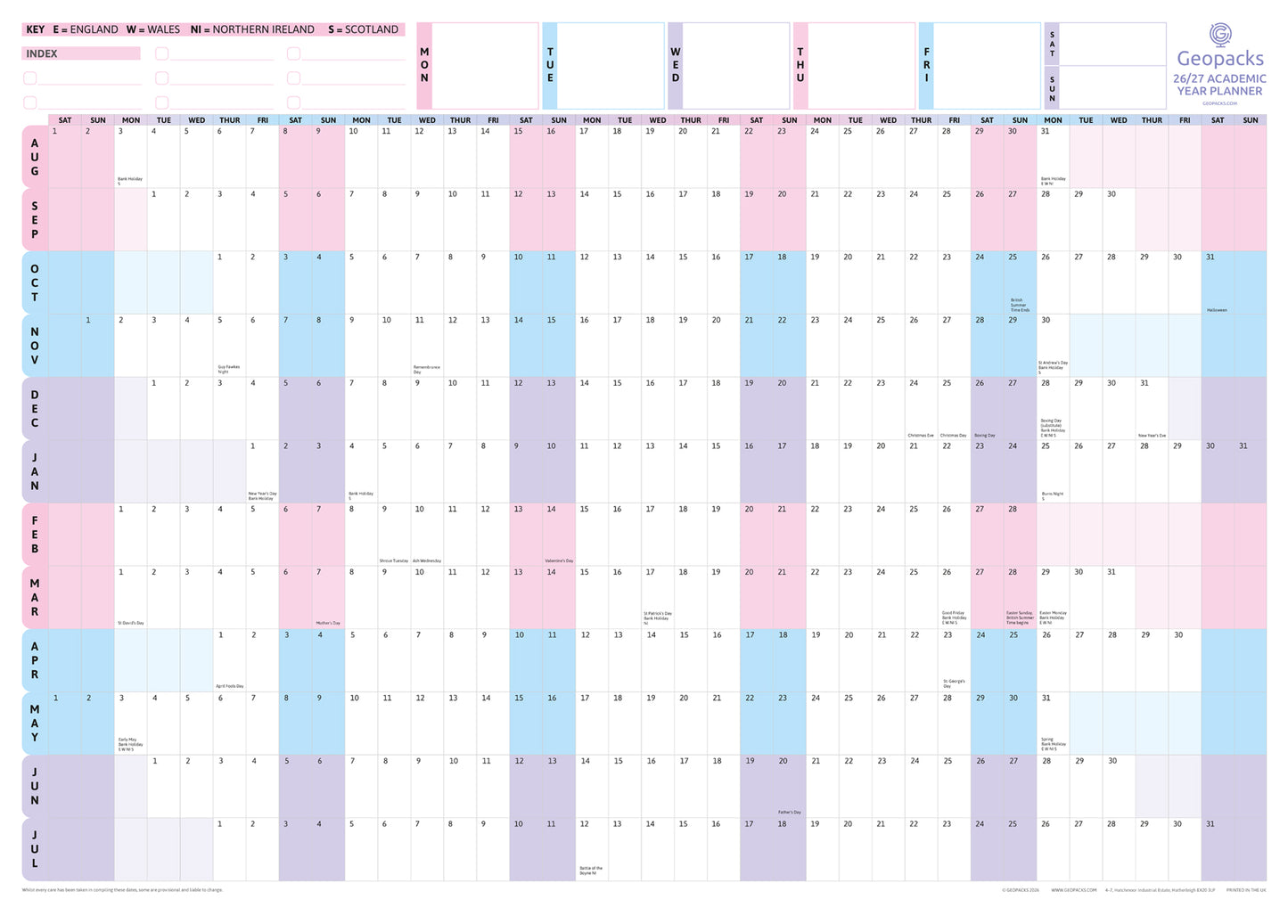 2026 / 2027 Academic Year Wall Planner