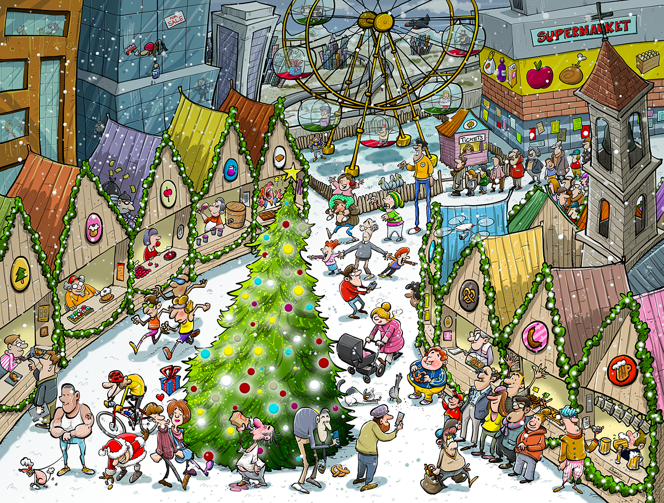 Djigsaw Vu at the Christmas Market 2 x 1000 Jigsaw Puzzles