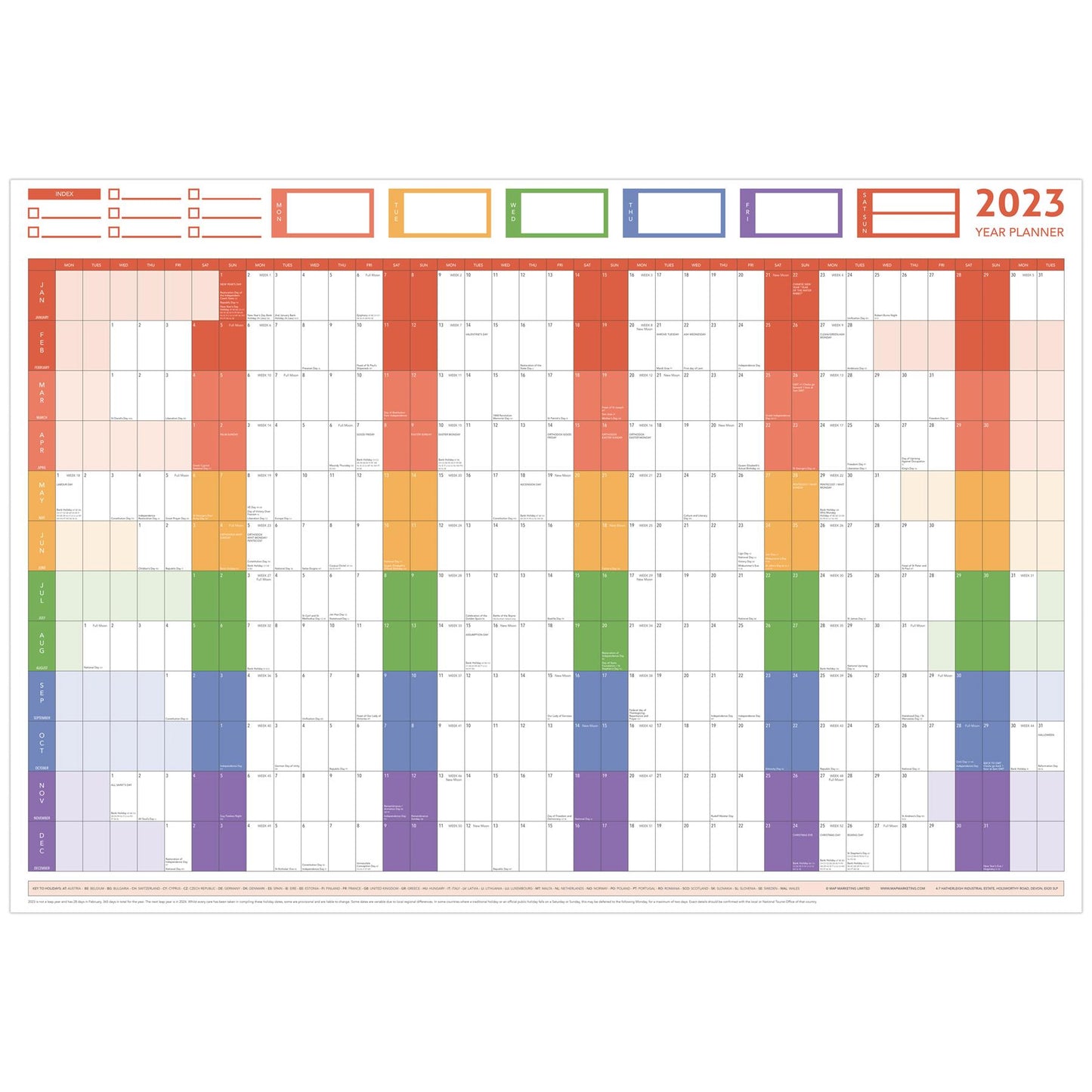 2023 GIANT YEAR WALL CHART AND HOLIDAY PLANNER RAINBOW