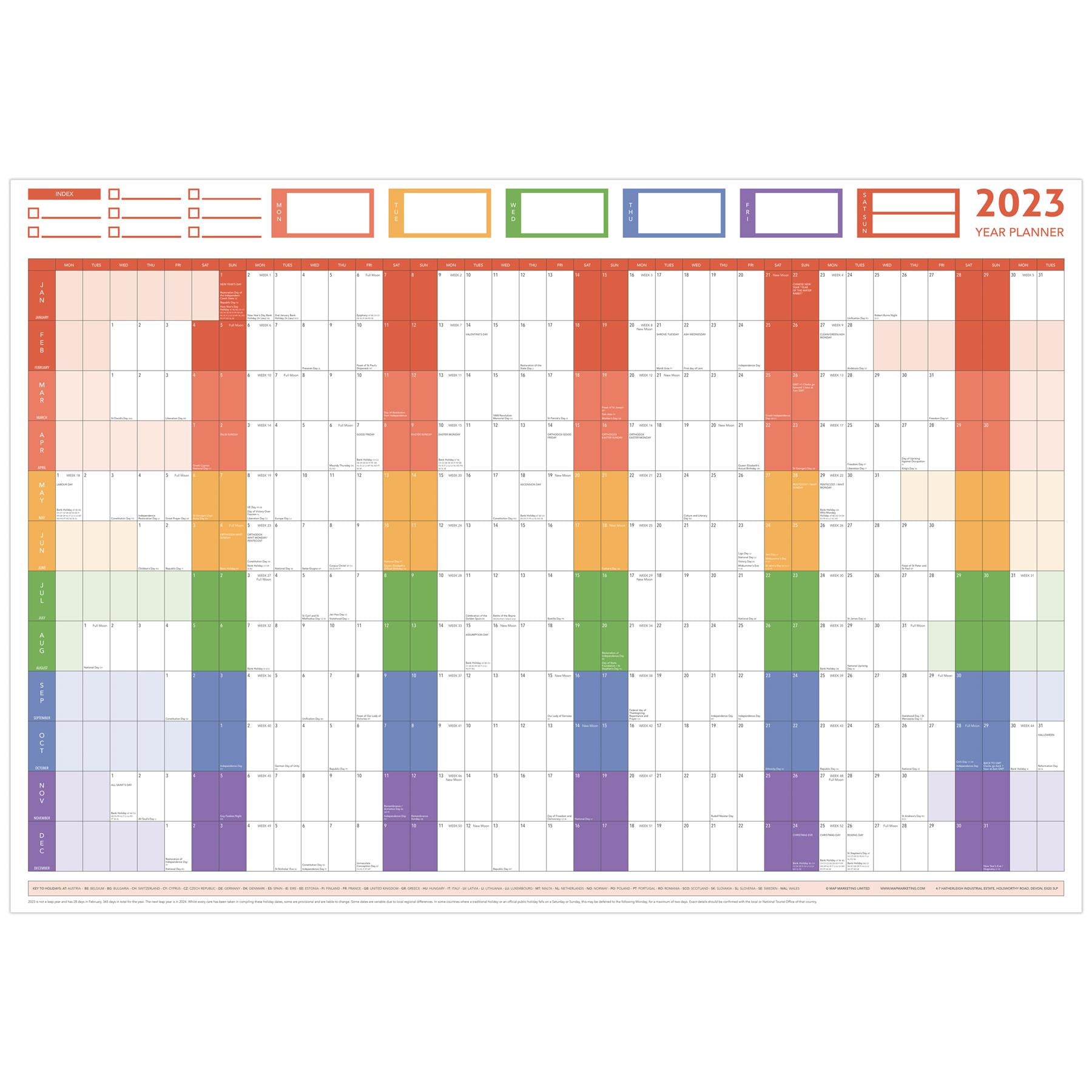 2023 GIANT YEAR WALL CHART AND HOLIDAY PLANNER RAINBOW