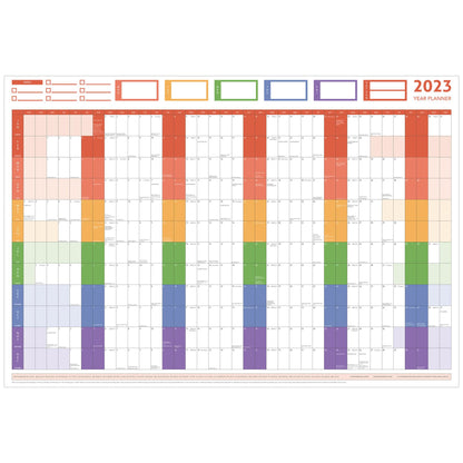 2023 GIANT YEAR WALL CHART AND HOLIDAY PLANNER RAINBOW