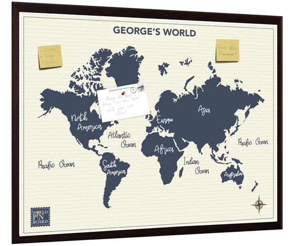 Contemporary Personalised Framed Pinboard Map Dark Blue