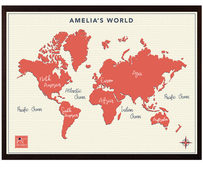Contemporary Personalised Framed Pinboard Map Soft Red