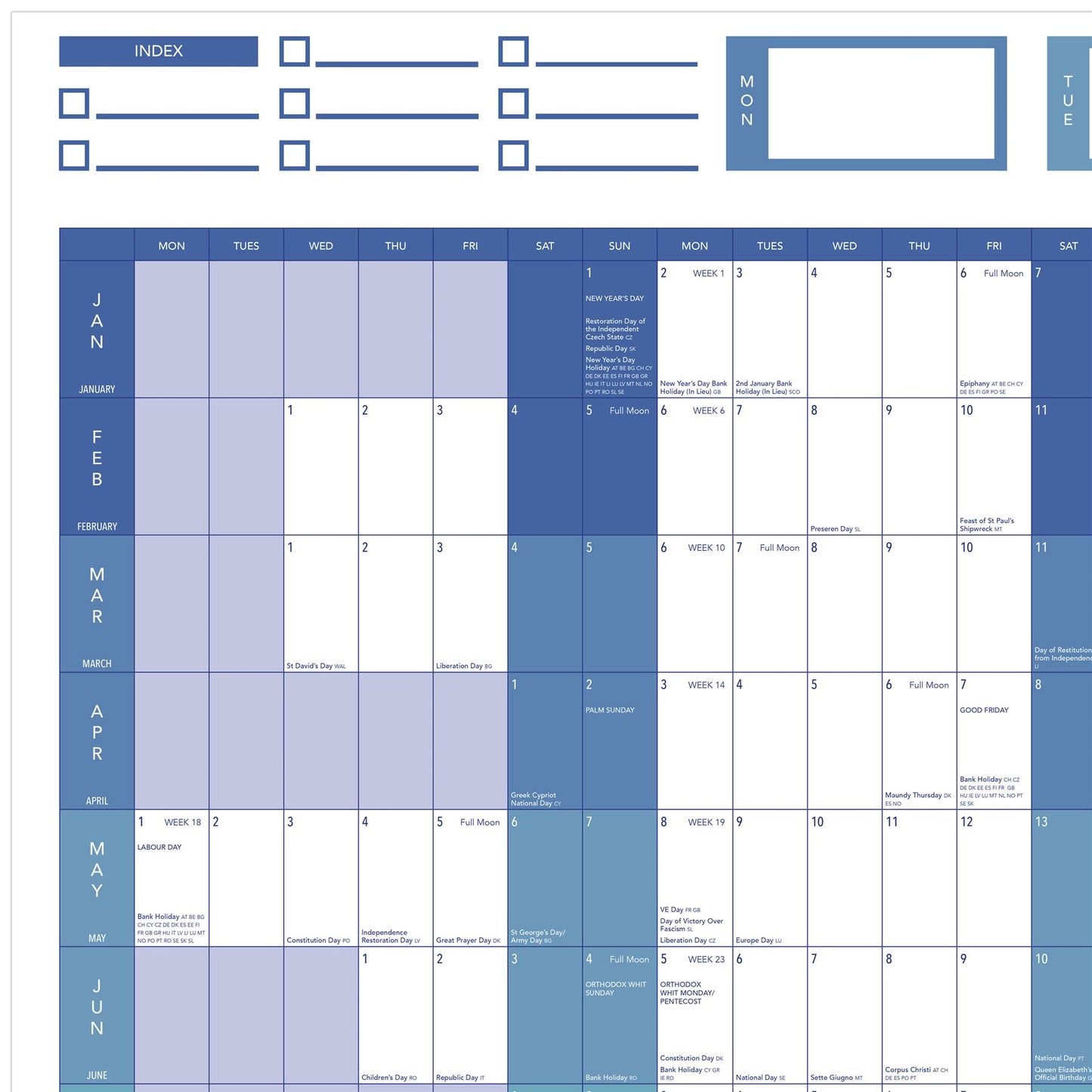 2023 GIANT YEAR WALL CHART AND HOLIDAY PLANNER CLOSE UP