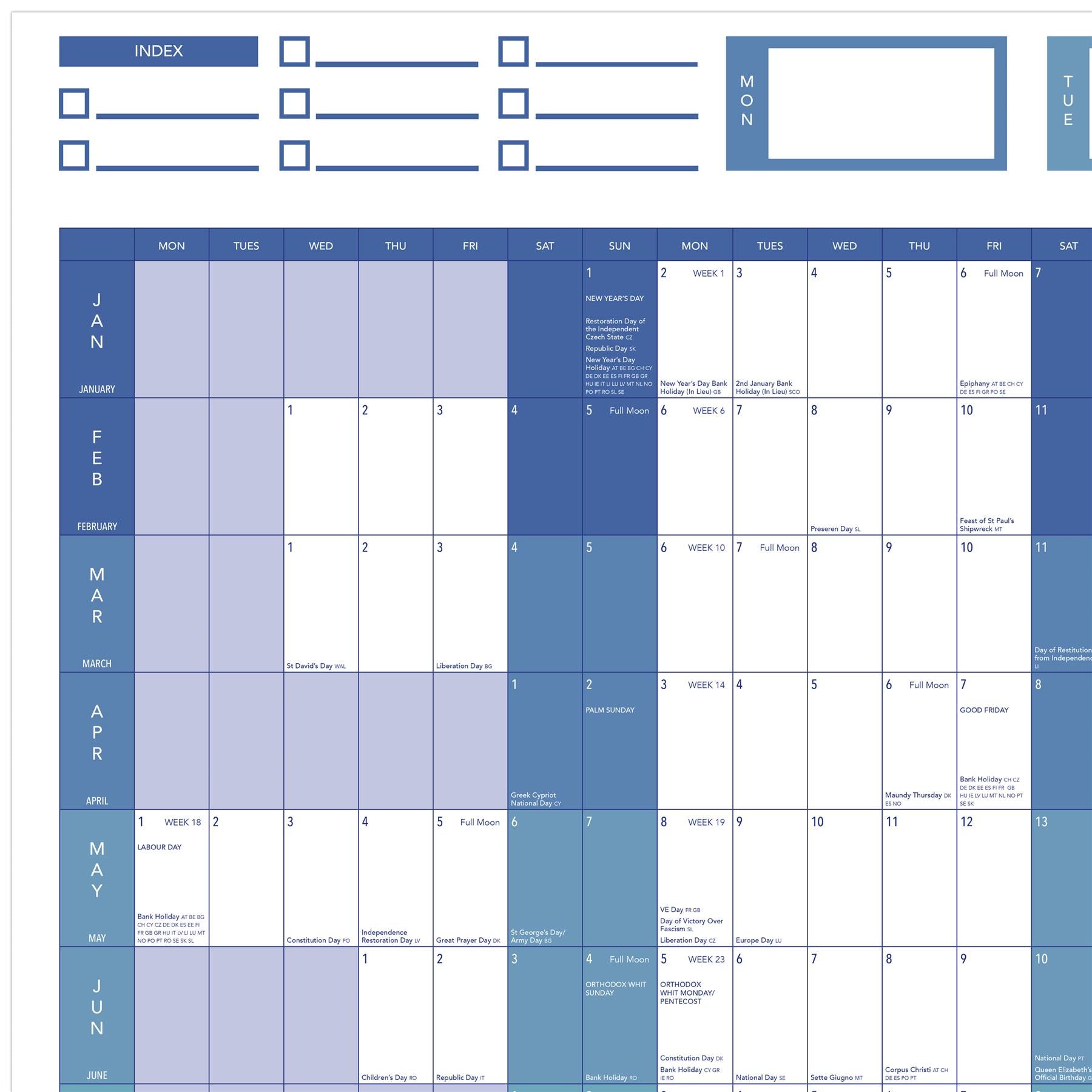 2023 GIANT YEAR WALL CHART AND HOLIDAY PLANNER CLOSE UP