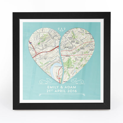 US Wall Art - Twin Heart Personalized Framed US Map Print